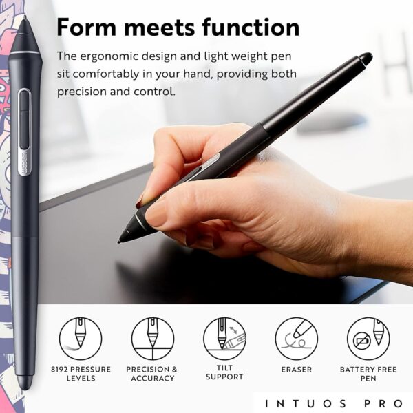 Wacom Intuos Pro Medium Bluetooth Graphics Drawing Tablet, 8 Customizable ExpressKeys, 8192 Pressure Sensitive Pro Pen 2 Included, Compatible with Mac OS and Windows,Black - Image 5