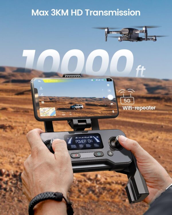 Holy Stone HS600 Drones with Camera for Adults 4K, FAA Remote ID Compliant, 2-Axis Gimbal & EIS Anti Shake, 3 Batteries 84-Min Flight Time, 10000 FT Range Transmission, 4K/30FPS, Drone Landing Pad - Image 5