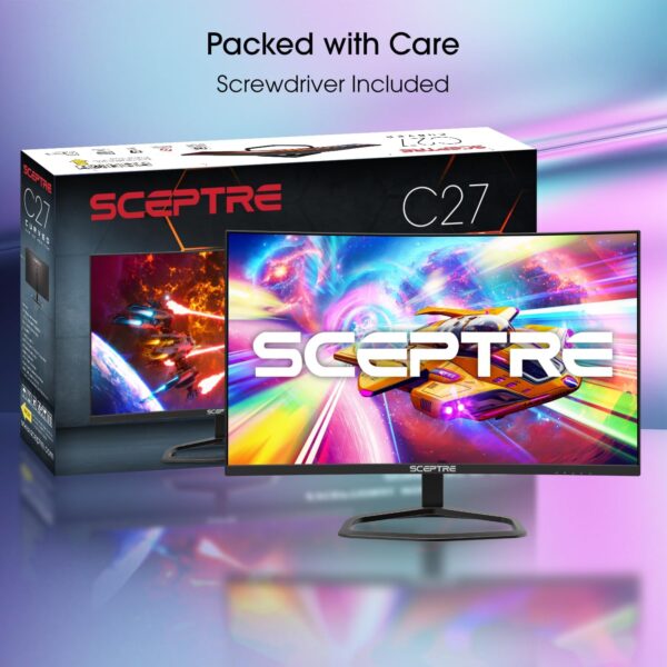 Sceptre 27-inch Curved Gaming Monitor up to 240Hz DisplayPort HDMI 1ms 99% sRGB Build-in Speakers, R1500 Machine Black 2023 (C275B-FWT240) - Image 5