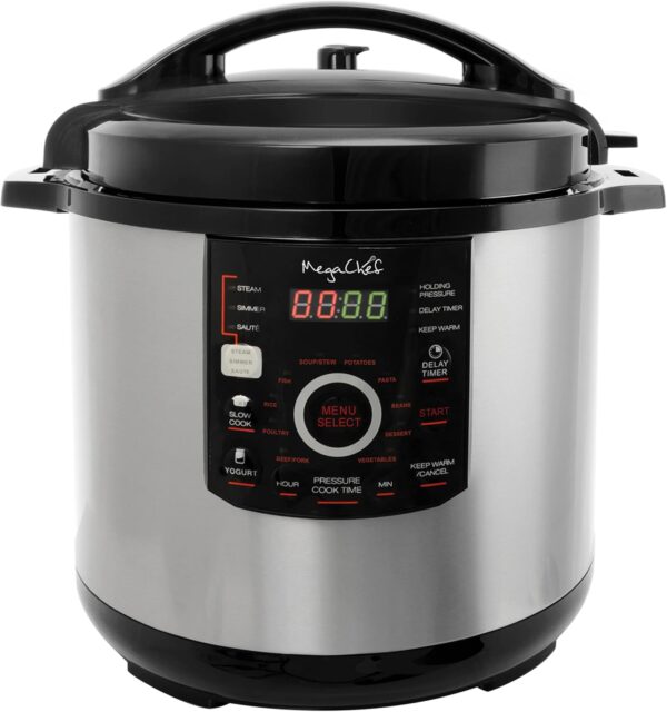 MegaChef 12 Quart Digital Pressure Cooker with 15 Preset Options and Glass Lid, Silver - Image 2