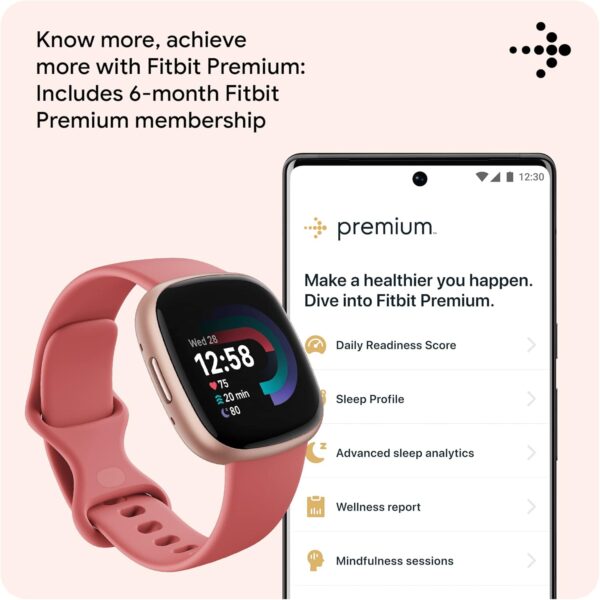 Fitbit Versa 4 Fitness Smartwatch with Daily Readiness, GPS, 24/7 Heart Rate, 40+ Exercise Modes, Sleep Tracking and more, Pink Sand/Copper Rose, One Size (S & L Bands Included) - Image 6