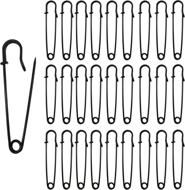 Safety Pins (Upgraded), 2" Large Safety Pins Pack of 50 for Clothes Leather Canvas Blankets Crafts Skirts Kilts, Large Safety Pin Heavy Duty Safety Pins (Black) - Image 2