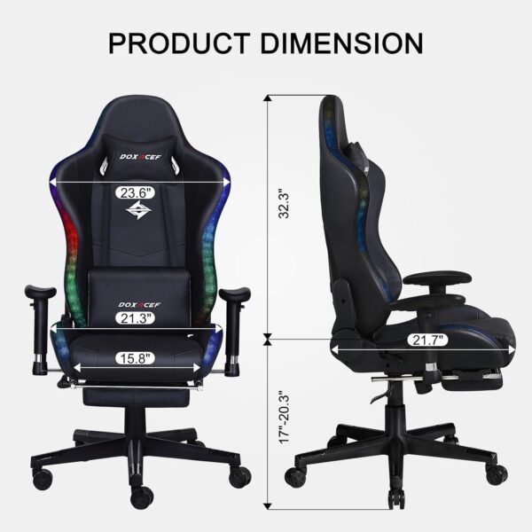 RGB Gaming Chair with Massage and Footrest Large Ergonomic Computer Desk Chair Video Gaming Chair with LED Light Effect Adjustable Reclining Gamer Chair - Image 3