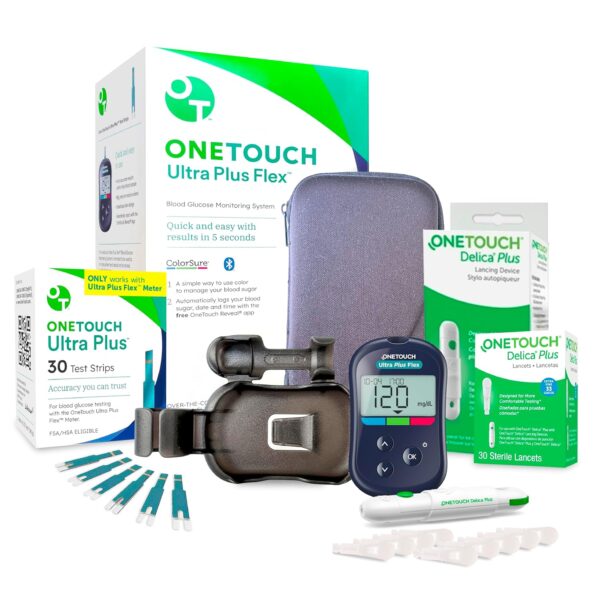 OneTouch Ultra Plus Flex Value Diabetes Testing Kit | Blood Sugar Test Kit Includes 1 Blood Glucose Meter, 1 Lancing Device, 30 Lancets, 30 Diabetic Test Strips, & Carrying Case - Image 2