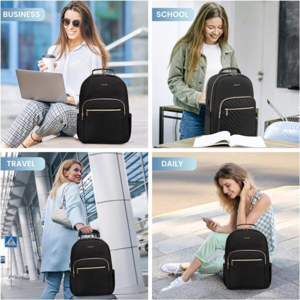 LOVEVOOK Backpack for Women, Fits 15.6 Inch Laptop Backpacks Purse with USB Port, Waterproof Travel Work Computer Bag, College School Student Backpack for Girls, Black - Image 8