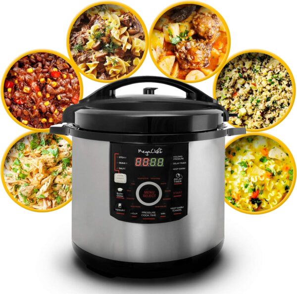 MegaChef 12 Quart Digital Pressure Cooker with 15 Preset Options and Glass Lid, Silver - Image 7