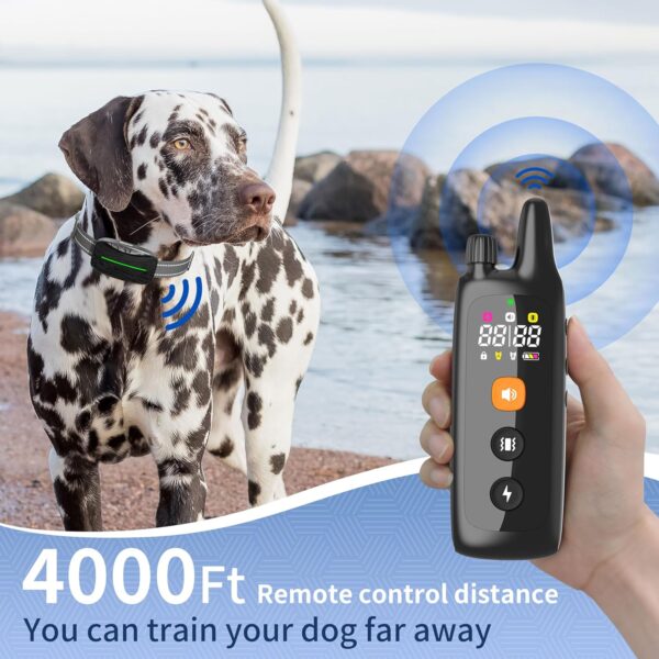 Dog Training Shock Collar 4000FT Dog Bark Collar with Remote IP67 Waterproof 4 Training Modes Beep Vibration Shock Light Mode Magnetic Charger Electric Dogs Collar 8-25 inches Single shock Dull Black - Image 3