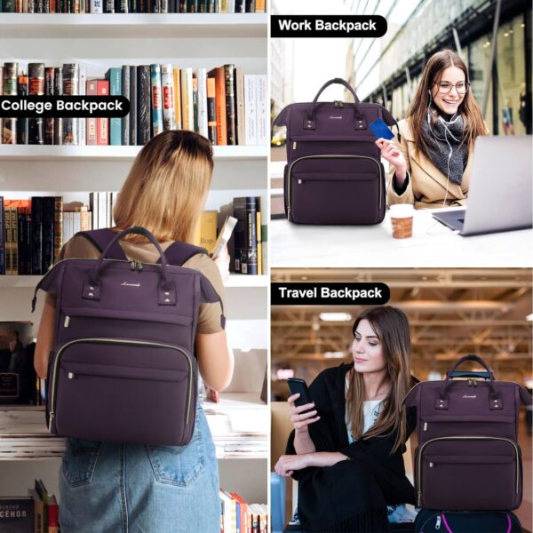 LOVEVOOK College Laptop Backpack, 15.6 Inch Travel Backpack for College, Waterproof Work Backpack Woman for Teacher Nurse Anti-theft Travel Back Pack, Gifts for Women,Dark Purple - Image 6