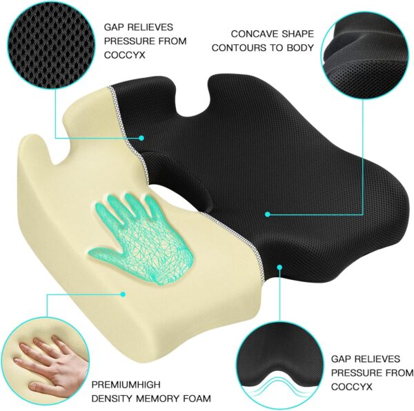 Benazcap X Large Memory Seat Cushion for Office Chair Pressure Relief Sciatica & Tailbone Pain Relief Memory Foam Firm Coccyx Pad for Long Sitting, for Office Chair, Gaming Chair and Car Seat Upgrade - Image 3