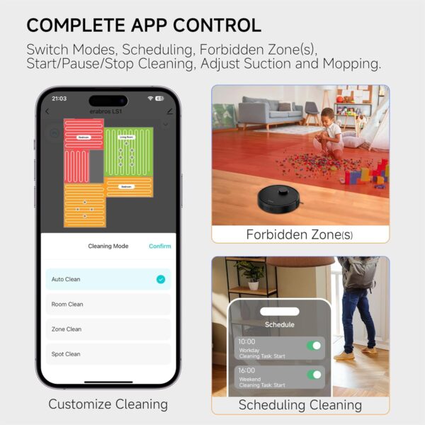 Robot Vacuum and Mop Combo – Precise LiDAR Navigation, Smart Home Robot Map, Vacuum/Mop/Combo Cleaning Mode, Auto Recharge, Customized Cleaning, APP/Remote/Voice Control, for Hard Floors and Carpets - Image 7