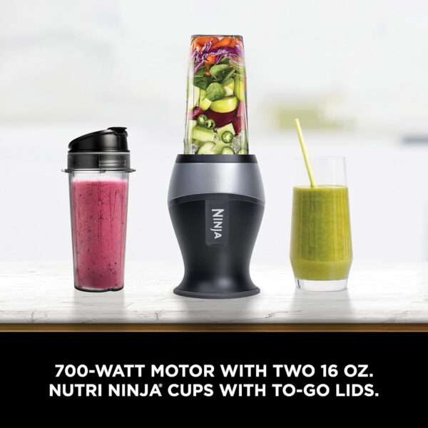 Ninja Fit Compact Personal Blender, Portable Blender for Smoothies, Shakes, Food Prep, and Frozen Blending, 700-Watt Base and (2) 16-oz. Cups & Spout Lids, Black QB3001SS - Image 3