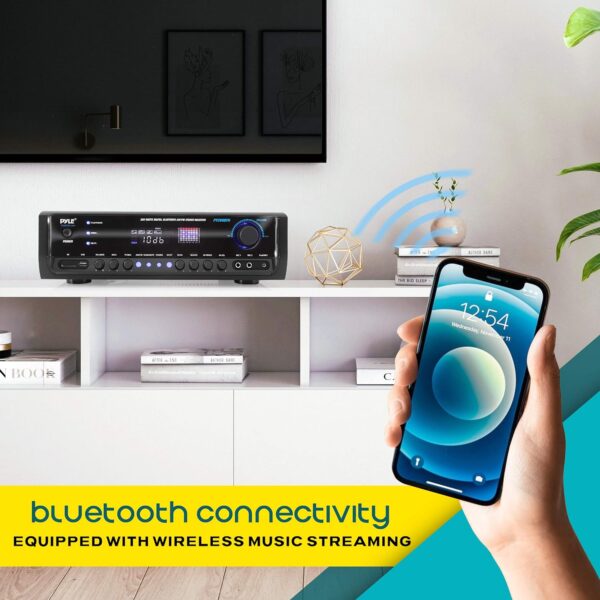 Pyle Wireless Bluetooth Home Amplifier- Connectivity Power Off Distant Devices, Input/Output Devices, Connectors/Jacks, Sound System Controls for Audio/Radio & Display Design - PT390BTU.3 - Image 6