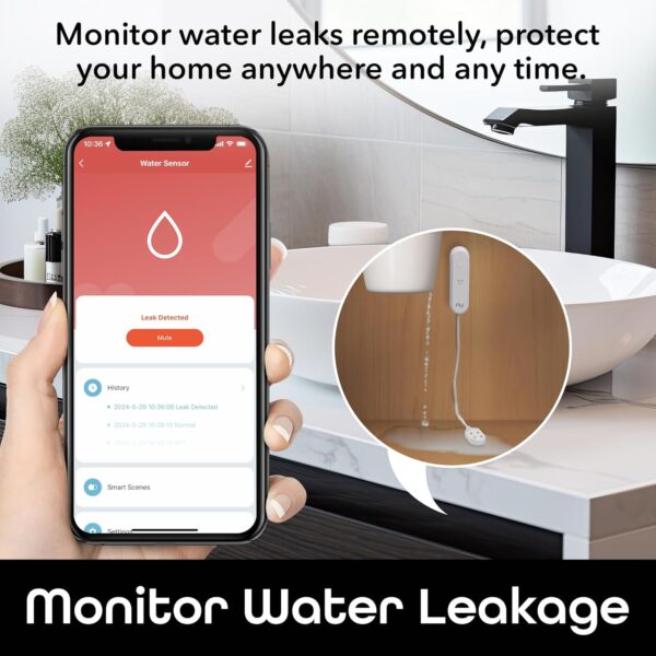 Geeni Smart Water Alarm Leak Detector with Siren - 80dB Alarm with App Alerts for Monitoring Kitchen, Bathroom, Basement Flood, Battery-Powered WiFi Moisture Sensor Alexa, Google Home Compatible - Image 7