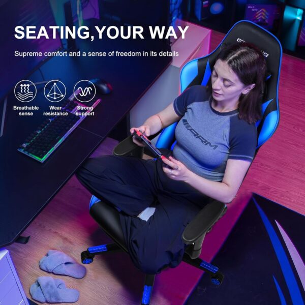 GTRACING Gaming Chair with Footrest, Ergonomic Computer Game Desk Chair, Reclining Gamer Chair Seat Height Adjustment, Swivel Rocker with Headrest and Lumbar (Navy Blue) - Image 4