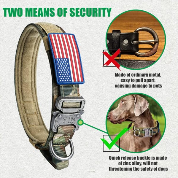 Tactical Dog Collar and Bungee Leash, Camo Military Dog Collar & Leash Set with USA American Flag Adjustable K9 Collar with Heavy Duty Metal Buckle & Handle,with Patches and Airtags Case (M, Camo) - Image 6