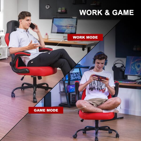 GTPLAYER Gaming Chair,Ergonomic Computer Desk Chair with Footrest and Massage Lumbar Support, High Recliner Chair with 360° Swivel Seat and Headrest (Red) - Image 4