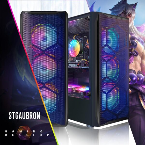 STGAubron Gaming Desktop PC Computer, Intel Core I7 3.4 GHz up to 3.9 GHz, Radeon RX 580 8G GDDR5, 16G RAM, 512G SSD, WiFi, Bluetooth 5.0, RGB Fanx6, RGB Mouse Pad, RGB BT Sound Bar, Windows 10 Home - Image 3