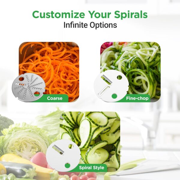 NutriChef 3-in-1 Electric Vegetable Chopper, Spiralizer, and Salad Maker - Fruit Cutter, Spiral Shredder Machine, Veggie Spaghetti & Noodle Maker | Includes Food Plunger & 1.2L Bowl - Image 5