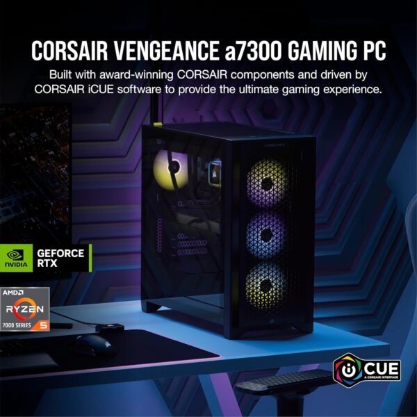 Corsair Vengeance a7300 Series Gaming PC - Liquid Cooled AMD Ryzen 5 7600X CPU - NVIDIA GeForce RTX 4070 Super GPU - 32GB Vengeance RGB DDR5 Memory - 1TB M.2 SSD - Black - Image 3