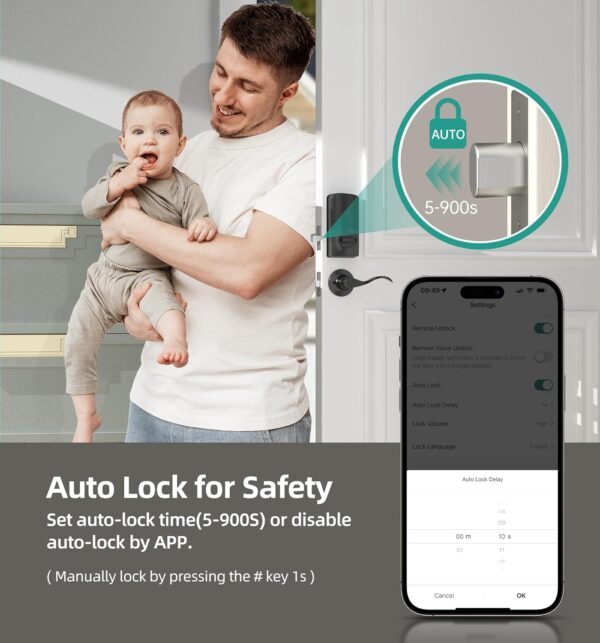 Smart Door Lock WiFi Deadbolt: HEANTLE Keyless Entry Front Door Lock Fingerprint Electronic Digital Keypad Deadbolt with Alexa Voice App Remote Control Auto Lock Matte Black - Image 8