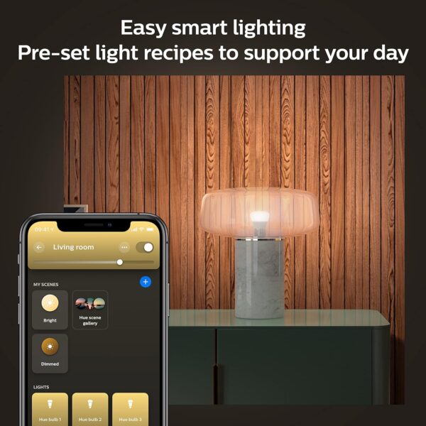 Philips Hue Smart Light Starter Kit Old Version - Includes (1) Bridge, (1) Smart Button and (3) Smart 60W A19 LED Bulb, Soft Warm White Light, 1100LM, E26 - Control with Hue App or Voice Assistant - Image 10