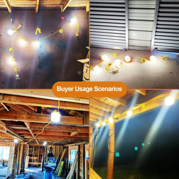 50ft LED Construction String Lights, 75W 7500LM Super Bright LED String Work Lights, Construction Temporary Lights (50ft-5lights) - Image 7