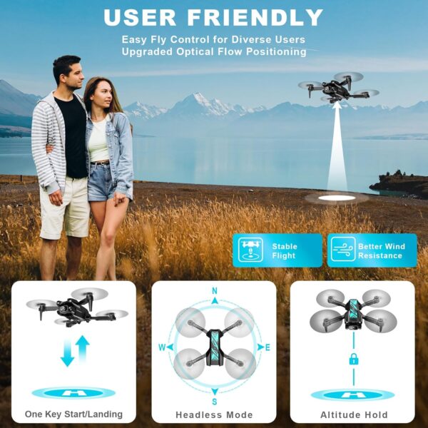 Mini Drone with Camera for Beginners Adults-1080P FPV Camera Foldable Drone with Stable Altitude Hold, Gestures Selfie, Waypoint Fly, Headless Mode, Auto-Follow, 3D Flip, One Key Start, 3 Speeds, 2 Batteries - Image 4