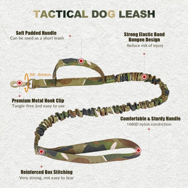 Tactical Dog Collar and Bungee Leash, Camo Military Dog Collar & Leash Set with USA American Flag Adjustable K9 Collar with Heavy Duty Metal Buckle & Handle,with Patches and Airtags Case (M, Camo) - Image 4