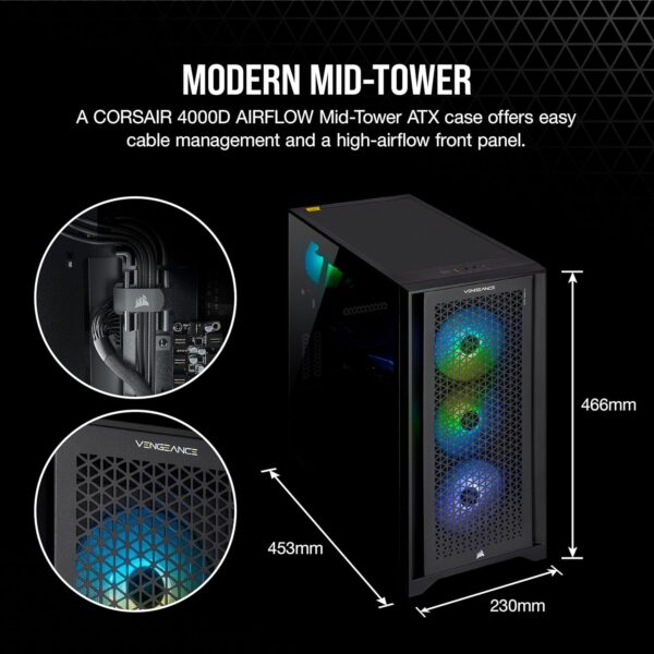 Corsair Vengeance a7300 Series Gaming PC - Liquid Cooled AMD Ryzen 5 7600X CPU - NVIDIA GeForce RTX 4070 Super GPU - 32GB Vengeance RGB DDR5 Memory - 1TB M.2 SSD - Black - Image 7