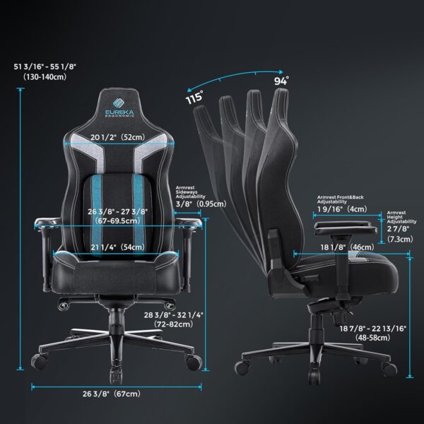 EUREKA ERGONOMIC Gaming Chair, Computer Gamer Chair with Lumbar Support, High Back Office Chair 4.3in Seat Thicker Cushion, Official Blast Competition Chair Python II, Ergonomic Chair（Blue） - Image 3