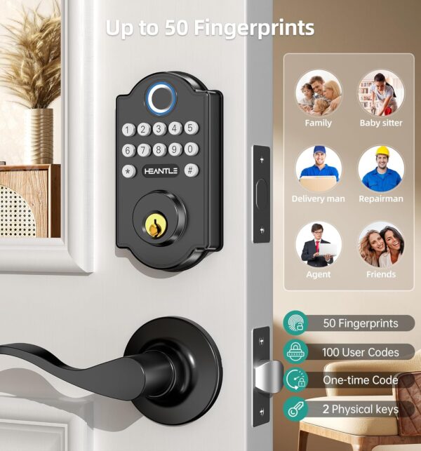 Smart Door Lock WiFi Deadbolt: HEANTLE Keyless Entry Front Door Lock Fingerprint Electronic Digital Keypad Deadbolt with Alexa Voice App Remote Control Auto Lock Matte Black - Image 9