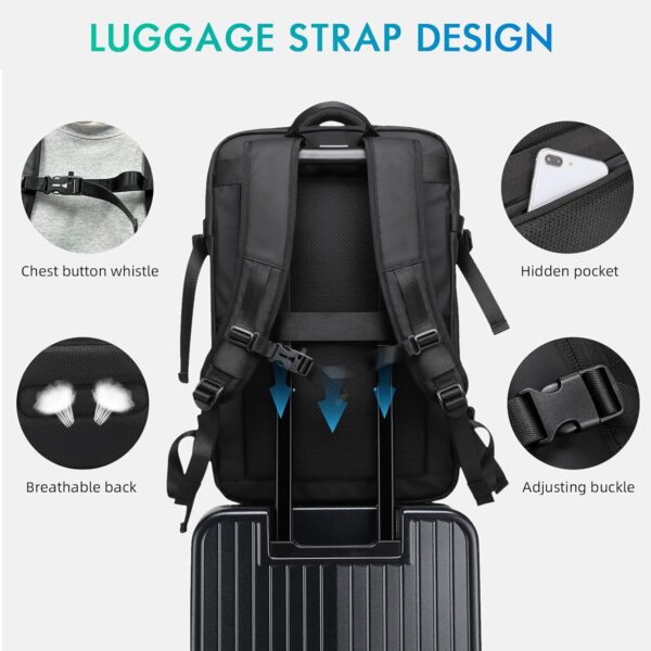 50L Carry on Travel Backpack, Expandable Airline Approved Backpacks with 3 Packing Cubes Fit 17.3 inch Laptop Suitcase backpack for Men Women(Black) - Image 6