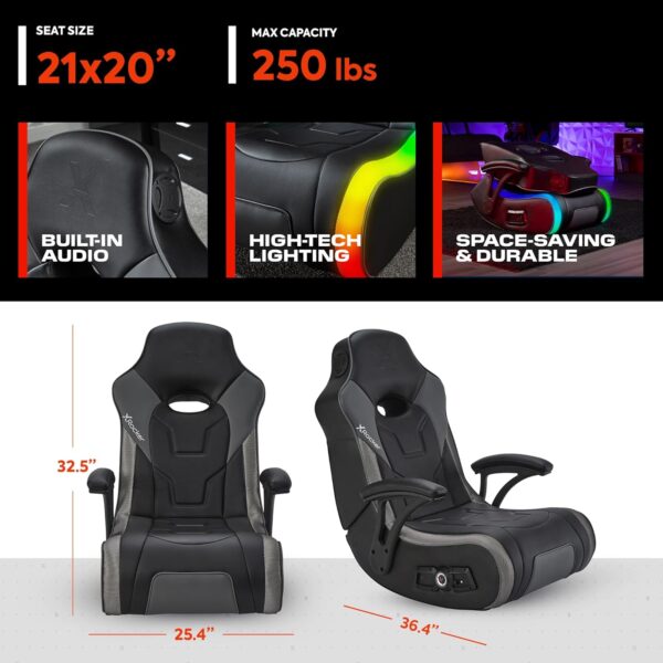 X Rocker G-Force RGB LED Video Gaming Floor Chair with Armrests, Built-In Audio via Wireless Bluetooth, Foldable, Vegan Leather, 250 lbs Max, Black - Image 3