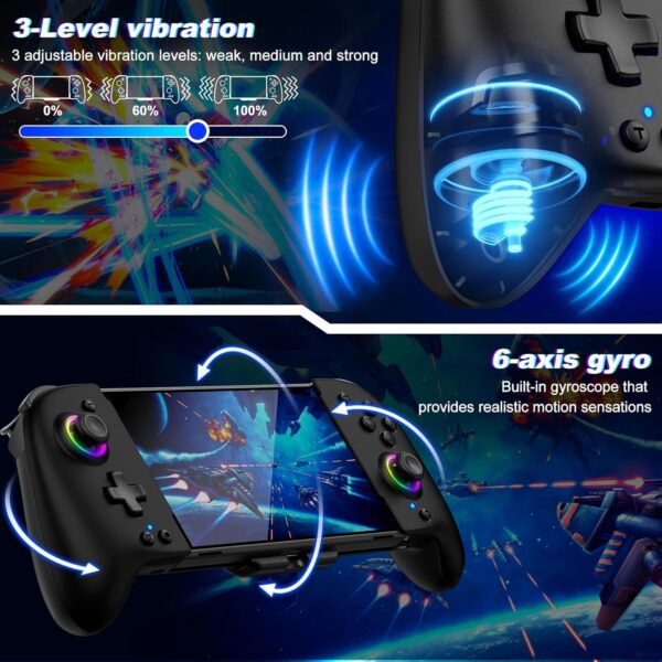 Gammeefy Switch - Controllers, Wireless Switch Controller for Nintendo - Switch/OLED Controller, Ergonomic Full Size Grip with 9 Lights Color, One Piece Joypad for Users Who Prefer Handheld Mode - Image 8