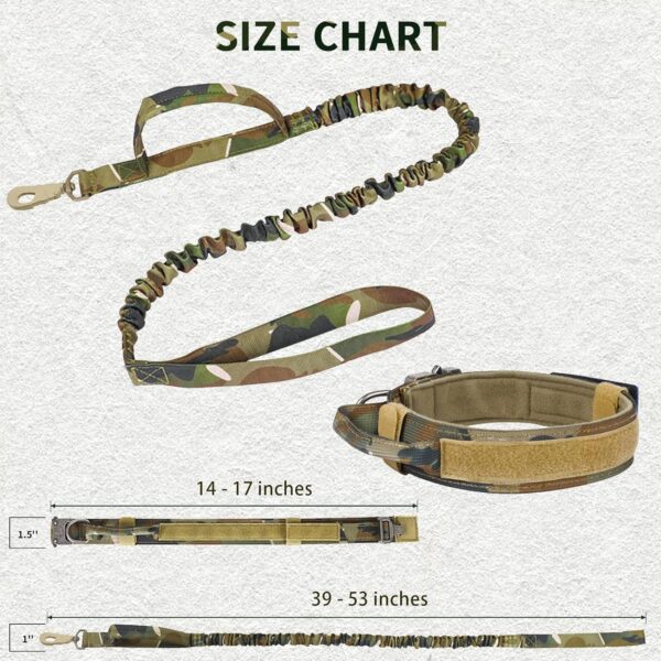 Tactical Dog Collar and Bungee Leash, Camo Military Dog Collar & Leash Set with USA American Flag Adjustable K9 Collar with Heavy Duty Metal Buckle & Handle,with Patches and Airtags Case (M, Camo) - Image 5