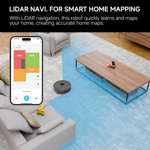 Robot Vacuum and Mop Combo – Precise LiDAR Navigation, Smart Home Robot Map, Vacuum/Mop/Combo Cleaning Mode, Auto Recharge, Customized Cleaning, APP/Remote/Voice Control, for Hard Floors and Carpets - Image 3