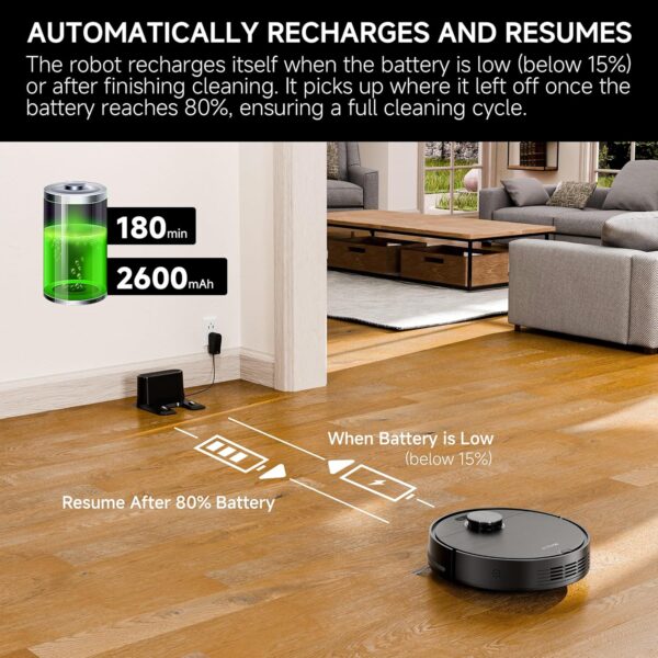 Robot Vacuum and Mop Combo – Precise LiDAR Navigation, Smart Home Robot Map, Vacuum/Mop/Combo Cleaning Mode, Auto Recharge, Customized Cleaning, APP/Remote/Voice Control, for Hard Floors and Carpets - Image 8