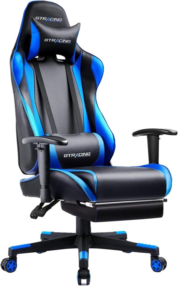 GTRACING Gaming Chair with Footrest, Ergonomic Computer Game Desk Chair, Reclining Gamer Chair Seat Height Adjustment, Swivel Rocker with Headrest and Lumbar (Navy Blue)