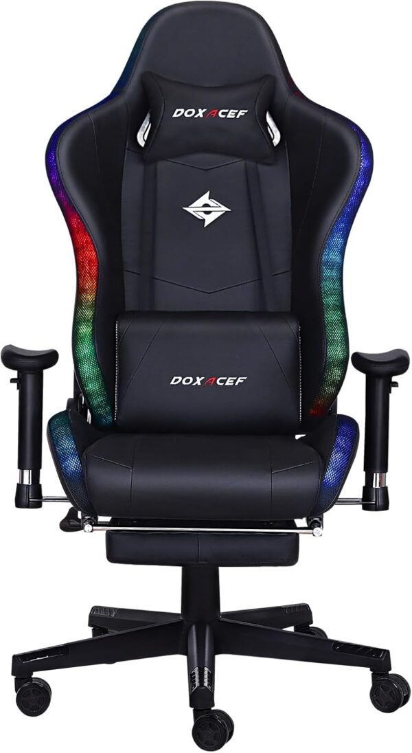 RGB Gaming Chair with Massage and Footrest Large Ergonomic Computer Desk Chair Video Gaming Chair with LED Light Effect Adjustable Reclining Gamer Chair