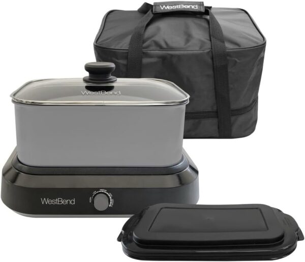 West Bend 87905 Slow Cooker Large Capacity Non-stick Vessel with Variable Temperature Control Includes Travel Lid and Thermal Carrying Case, 5-Quart, Silver - Image 6