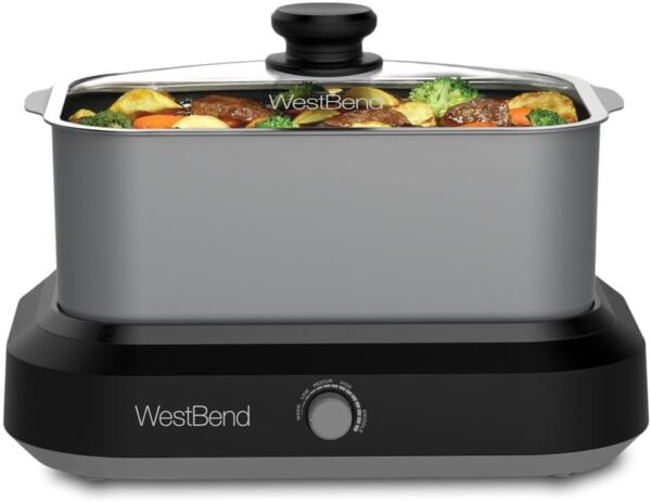 West Bend 87905 Slow Cooker Large Capacity Non-stick Vessel with Variable Temperature Control Includes Travel Lid and Thermal Carrying Case, 5-Quart, Silver - Image 2