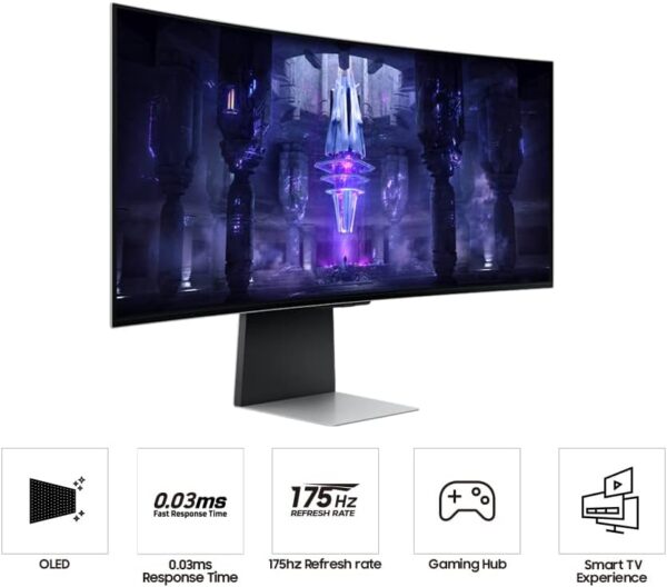 SAMSUNG 34" Odyssey G85SB Series QD-OLED Ultra WQHD Curved Gaming Monitor, 175Hz, 0.03ms, DisplayHDR True Black 400, AMD FreeSync Premium Pro, Advanced Game Streaming, LS34BG850SNXZA, 2023 - Image 4