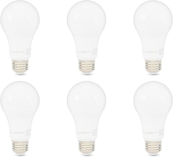 Amazon Basics A19 LED Light Bulb, 100 Watt Equivalent, Energy Efficient 15W, E26 Standard Base, Soft White 2700K, Dimmable, 10,000 Hour Lifetime , 6-Pack - Image 2