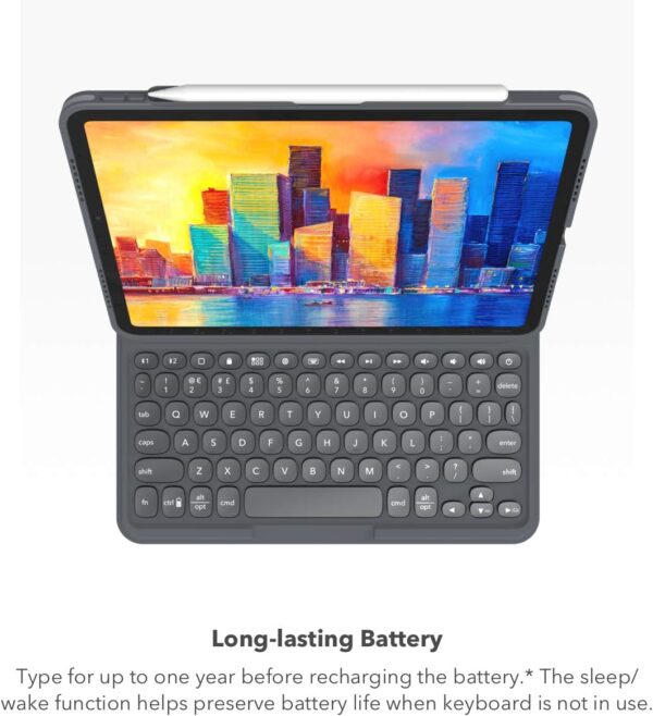 ZAGG Pro Keys Detachable Case and Wireless Keyboard for iPad Air 10.9" (Gen 4, Gen 5), iPad Air 11" (M2) - Multi-Device Bluetooth Pairing, Backlit Laptop-Style Keys, Apple Pencil Holder, Black - Image 8