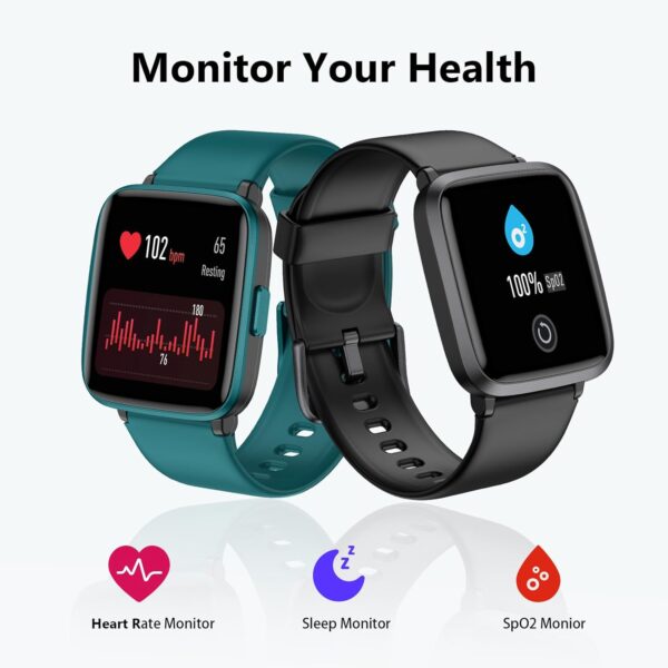 Fitness Tracker Watch, Step Tracker with Heart Rate, Blood Oxygen Sleep Monitor, 5ATM Waterproof Pedometer, Step Calorie Counter, Health Fitness Watch for Sports, Activity Tracker for Women Men - Image 3