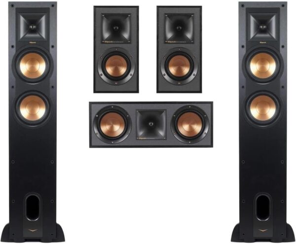 Klipsch Reference 5.0 Home Theater System - Bundle with 2X R-26FA Floorstanding Speaker, R-25C Two-Way Center Channel Speaker, 2X R-41M Bookshelf Speaker - Image 2