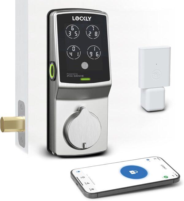 Lockly Secure Pro, Wi-Fi Smart Deadbolt, Keyless Entry Door Lock, PIN Genie® Keypad, 3D Biometric Fingerprint Sensor, Auto Lock - Satin Nickel (PGD728WYSN) - Left Fingerprint Edition - Image 2