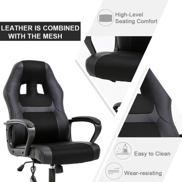 BestOffice PC Gaming Chair Massage Office Chair Ergonomic Desk Chair Adjustable PU Leather Racing Chair with Lumbar Support Headrest Armrest Task Rolling Swivel Computer Chair for Women Adults(Black) - Image 5