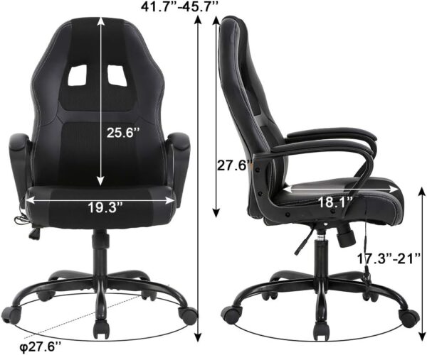 BestOffice PC Gaming Chair Massage Office Chair Ergonomic Desk Chair Adjustable PU Leather Racing Chair with Lumbar Support Headrest Armrest Task Rolling Swivel Computer Chair for Women Adults(Black) - Image 3