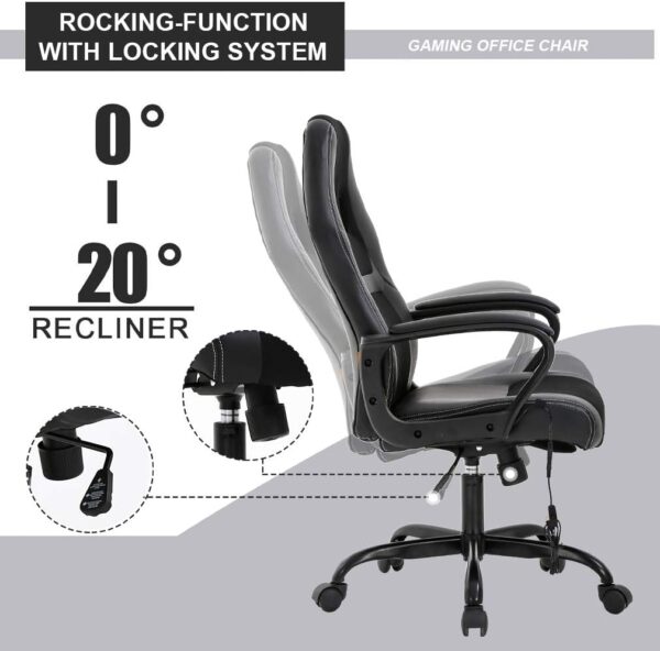 BestOffice PC Gaming Chair Massage Office Chair Ergonomic Desk Chair Adjustable PU Leather Racing Chair with Lumbar Support Headrest Armrest Task Rolling Swivel Computer Chair for Women Adults(Black) - Image 4